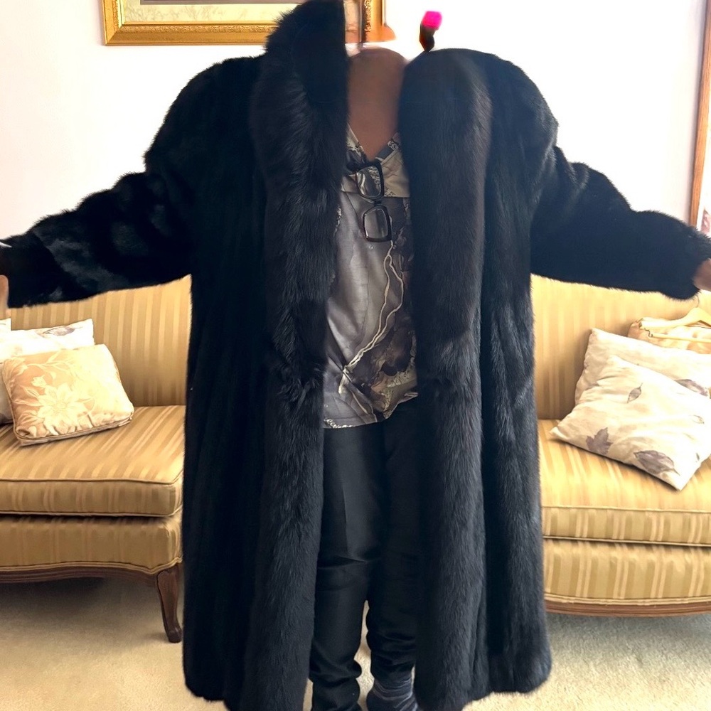 Evans Black Mink full length fur Coat plus XL / 16 Reversible